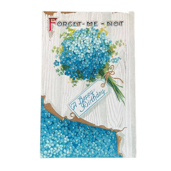 Antique 1919 Ephemera Postcard Sweet Message Forget Me Not Birthday Posted SEE - Picture 2 of 6
